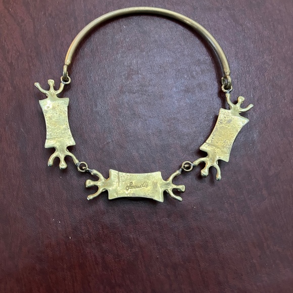 Brutalist Elegance Hand-Wrought Bronze Choker Carnelian Cabochons MCM Modernist - Picture 5 of 5